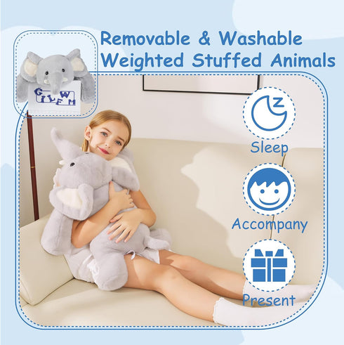 25" 5 lbs GILFWM Weighted Stuffed Animals Elephant - Big Stuffed Animal Toy Pillow for Kids & Adults, Soft Washable