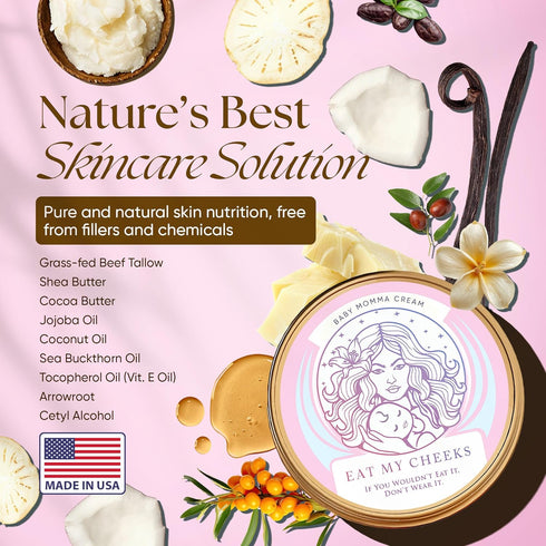4 oz Eat My Face Baby & Mom Beef Tallow Cream Gentle Enough for Newborns, Powerful Enough for Mom | Grass Fed, Organic
