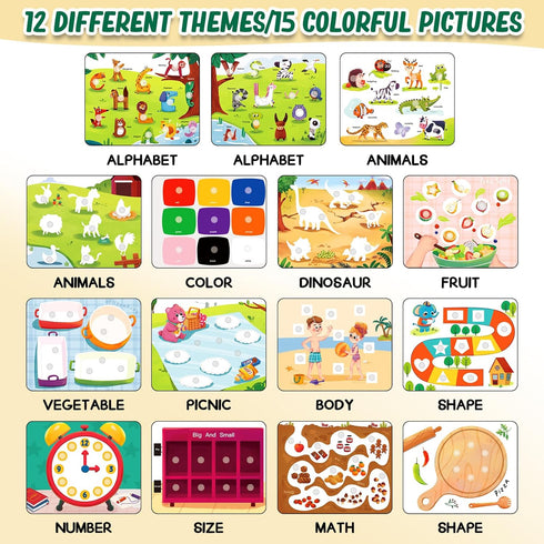 Montessori Busy Book for Toddlers, Educational Toys with 12 Themes, Learning Activities Gift for 1-4 Year Olds