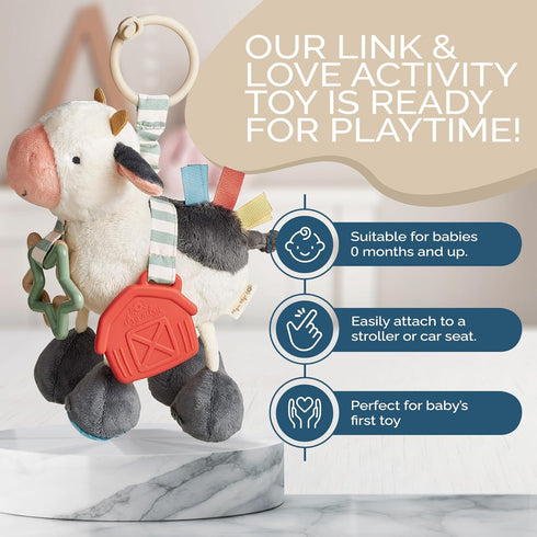 0 Itzy Ritzy Link & Love Toy for Stroller or Car Seat Features Textured Ribbons, Crinkle Sounds, Clinking Rings
