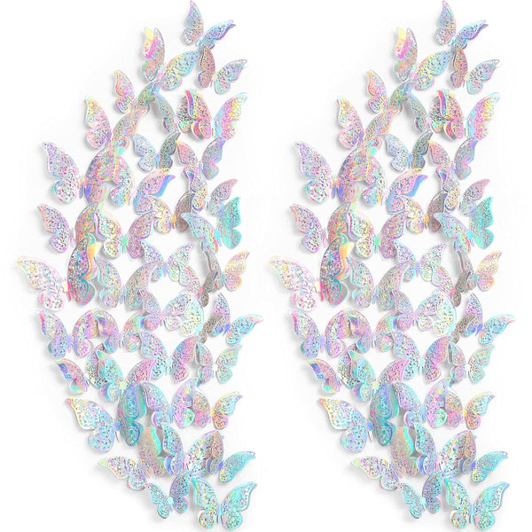 Outus 120 Pieces Sequined Silver 3D Layered Butterfly Wall Decor, Removable Stickers for Birthday Cake Crafts