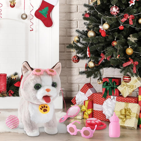 Ylpaprm Set Walking Cat Interactive Talking Toy Kitten Repeat What You Say Robot Cat Toy for Girl Singing Dancing Touch