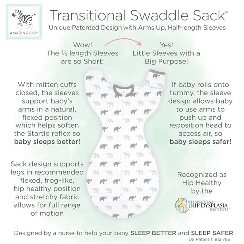 Set, 0-3 Amazing Baby Gift On Safari and Sterling, Mo Transitional Swaddle Sack with Arms Up Half-Length Sleeves