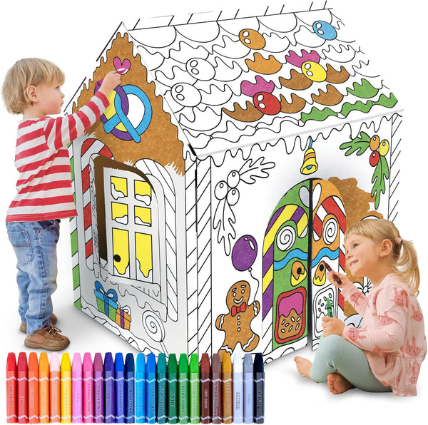 ArtCreativity Gingerbread House Craft Kit for Kids with 24 Butter Crayons -