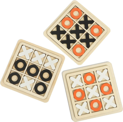 Tic Tac Toe XO Wooden Board Games, 3 Pack Classical Educational Desk Toys for Family and Kids