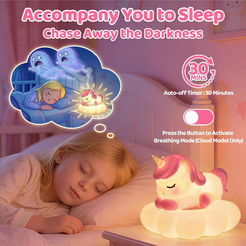 3-Level Dimmable 30-Min Mewaii Cloud Unicorn Night Light for Kids, Portable Lamp with Wireless Charging Cloud Base