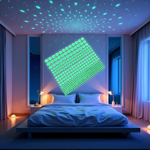 Fansoftiks 407Pcs Glow-in-The-Dark Wall Decals - Removable Self-Adhesive Dots for Kids Bedroom and Halloween Decor |