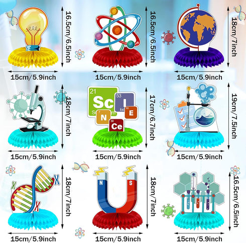 Fainne 9 Pieces Science Party Decorations, 3D Table Toppers for Science Party, Chemistry Party Supplies