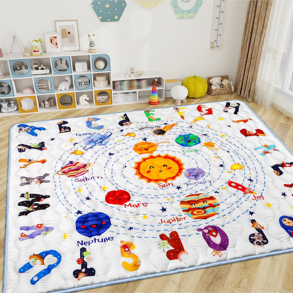Mfmiudole Solar System Baby Gyms Playmats for Playpen 71"59" Giant Space Rug Planets,