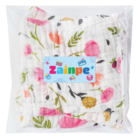 4Pcs Set 31.5 31.5 Zainpe Muslin Baby Hooded Towel & Washcloth Spring Pink Flowers Pattern Soft Absorbent Cotton Bath