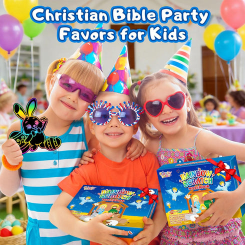 24 Pack 3-12, Rainbow Scratch Paper Party Favors: Christian Rainbow Scratch Notebook, Goodie Bags Stuffers Coloring