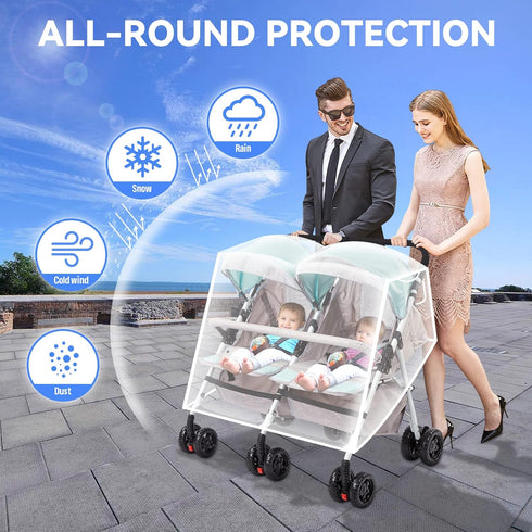 Double Stroller Rain Cover, Waterproof Weather Shield for Side by Side Baby Double Stroller, Twins Stroller Cover