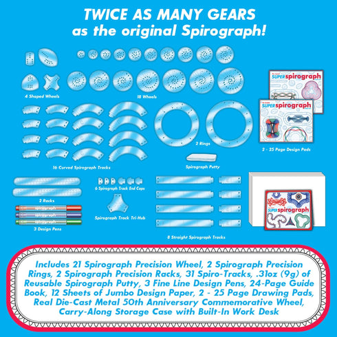 Kahootz Super Spirograph Design Set - 50th Anniversary Edition with Extra Gears, Ages 8+