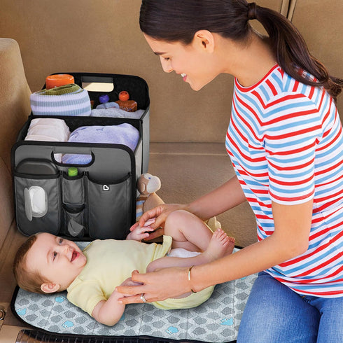 Munchkin Out-n-About Trunk Organizer for SUVs and Cars with Portable Changing Pad and Wet Baby Wipes for Diaper Changes