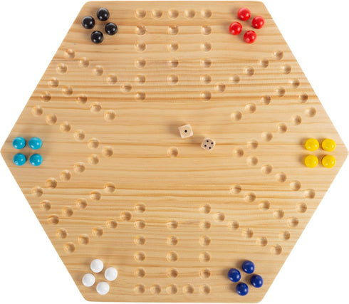 Hey! Play! Classic Wooden Strategic Thinking Game - Complete Set with Board, 24 Colored Marbles, 2 Dice for 6 Players