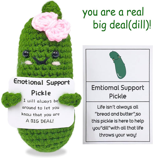 SIMXEHAY Emotional Encouraging Pickle,Funny Pickle with Support Card,Cute Knitted Crochet Dolls Soft Plush for Friend