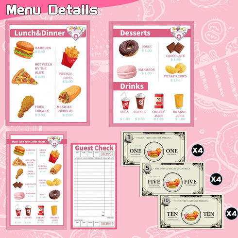 Playsets Set 60 Playset Playset Playset 3+ Restaurant for Kids - Waitress Role Play Costume for Girls, Pieces Food