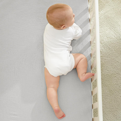 100% 52"x28" 2 Pack Bearmoss Muslin Crib Sheets - Cotton Baby Crib Sheets Fitted for Standard Crib Mattress & Toddler
