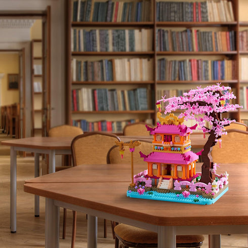 Create Your Own Tranquil Sakura Flower Pavilion, 1810pcs Micro Building Blocks, Exquisite Architecture Model