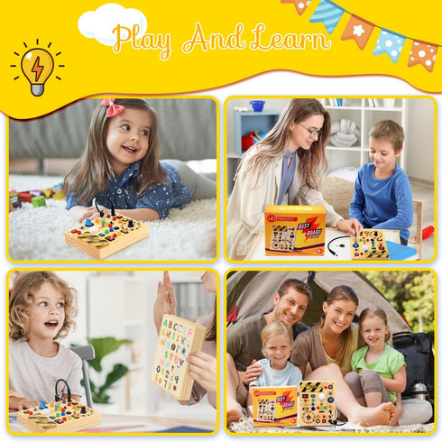 37-in-1 24 1 2 3 (6.7" 5.3") RichBoy Busy Board Montessori Sensory Toy, Switch Board with LED Lights, Birthday Gift