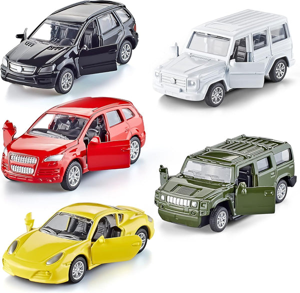 Die Cast Metal Toy Cars Set of 5 - Openable Doors Pull Back Car Gift Pack for Kids
