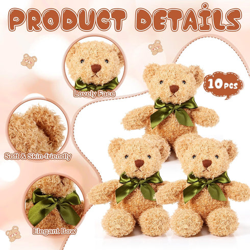 HyDren 12 Pieces Soft Plush Toy Bears, Operation Christmas Bears with Ribbon Bow for Birthday, Valentine's Day