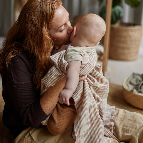 Denmark Muslin Swaddle Blankets, 100% Organic Cotton Super Soft Baby Swaddle, 47’’ x 47’’ (Natural Stripe)