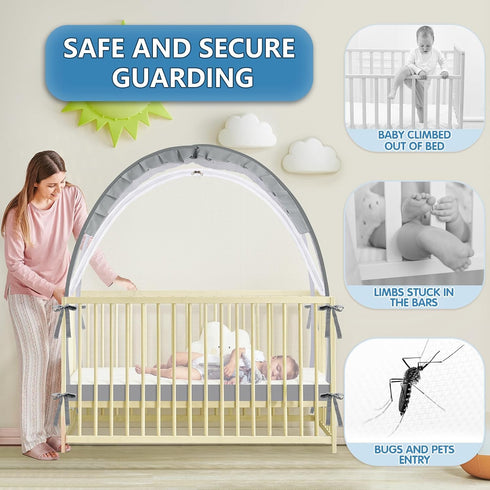 Zkaitoy Crib Tent - Crib Net to Keep Baby in, Stop Baby from Climbing Out of Crib, Pop Up Baby Crib Tent with Double