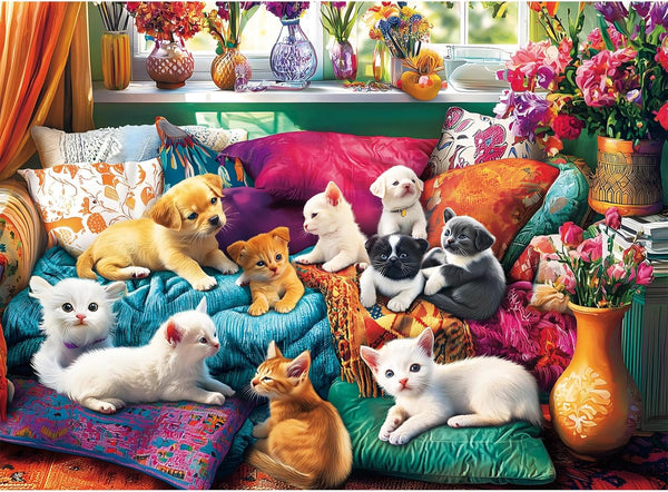 VoYouTwo 300 Piece Puzzles for Adults, Dogs Kittens on The Sofa at Play