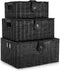 Set of 3 Woven Storage Basket Box - Stackable Bin with Lid & Lock, Built-in Carry Handles for Nursery, Baby Closet