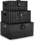 Set of 3 Woven Storage Basket Box - Stackable Bin with Lid & Lock, Built-in Carry Handles for Nursery, Baby Closet