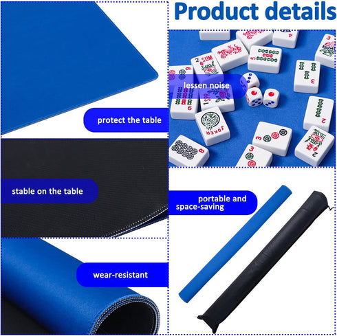 (Blue,31.5 inches), Large Mahjong Mat with Black Carrying Bag Anti Slip and Noise Reduction Table Cover for Mahjong