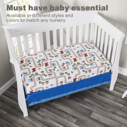 100% 28in 52in, Baby Boy Fitted Crib Sheet Choo Choo Train, Soft Breathable Microfiber Baby Sheet, Fits Standard Size