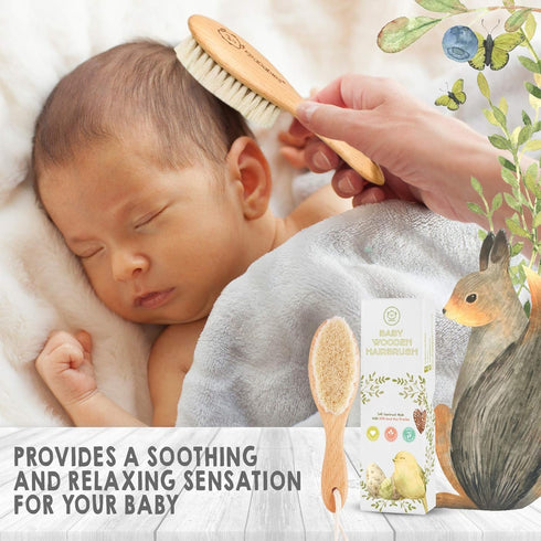 Set Baby Hair Brush & Bamboo Viscose Baby Washcloth for Newborn - Baby Bath Grooming Essential - Suitable for Delicate