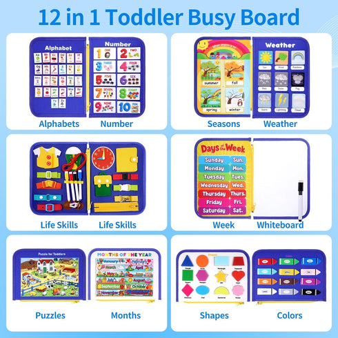 Gift,12-Page 24 1 Toddler Busy Board Montessori Toys, Busy Book for Toddlers, Boy Girl Birthday Activity Book