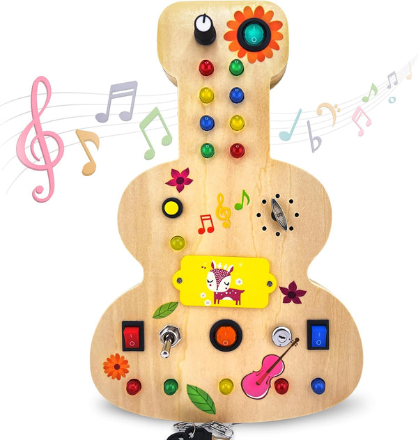 Wooden Montessori Musical Busy Board for Toddlers - Enhance Sensory and Motor Skills for 3-5 Year-Olds