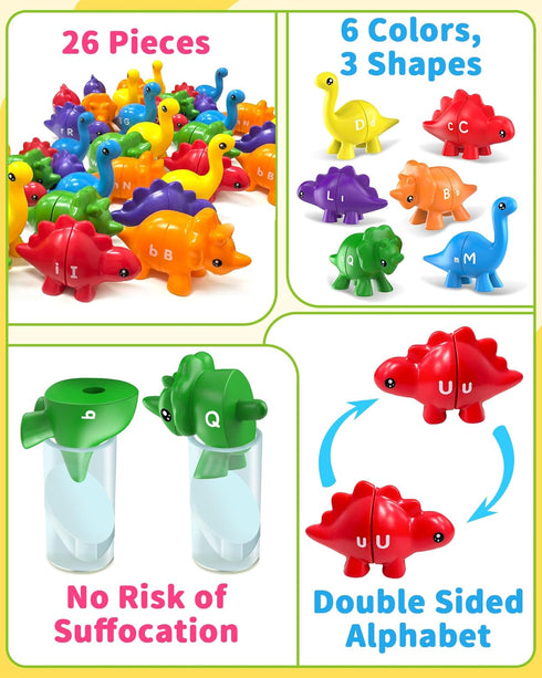 26PCS Dinosaur Alphabet Learning Toys for Toddlers 2-4, Montessori Educational Gifts for 2-4 Year Olds