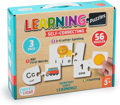 Chuckle & Roar Learning Puzzle Ultimate Pack, Letters, Numbers, and Shapes, Self-Guided Learning Toy for Preschoolers
