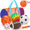 5 Pack Sports Balls Set for Kids with Bag, Includes Football, Soccer, Basketball, Baseball, Volleyball Toys