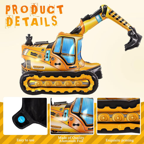 YOTHORN 4D Self Standing Foil Construction Balloon,Large Excavator Balloon, Digger Engineering Vehicle Balloons