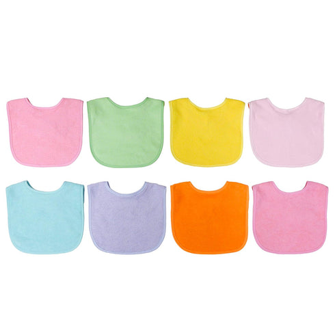 Neat Solutions 8 Pack Multi-Color Solid Knit Terry Feeder Bib, Girl, 8