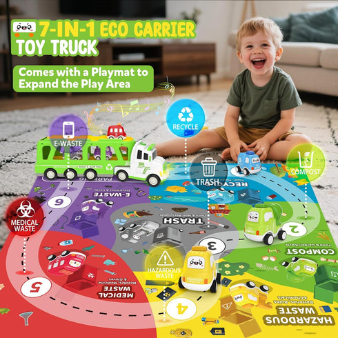 7-in-1 2 3 4 5 17" 6 2-5 Toddler Truck Toys for Year Old Boys - Longer Transport Eco Truck with Cute Pull Back Cars