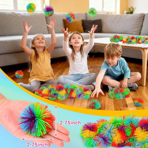 24 2.75 inch SHQDD PCS Stringy Balls, Sensory Stringy Ball, Soft Rainbow Pom Bouncy, Basket Stuffers Fillers, Monkey