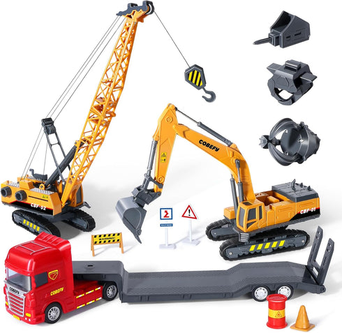 Kids Construction Toys for Boys, Crane Trucks Excavator Toy, Sandbox Vehicles Gift for Ages 3 and Up