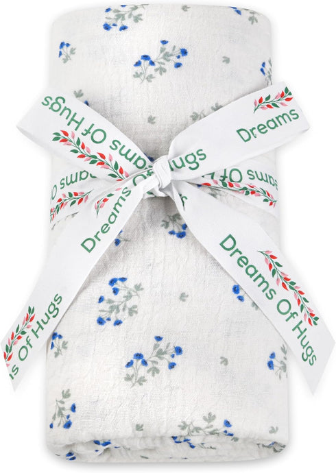 Baby Muslin Swaddle Blanket, Floral Baby Boy & Girl Swaddle Blankets, Neutral Muslin (BLUE CLOVER)