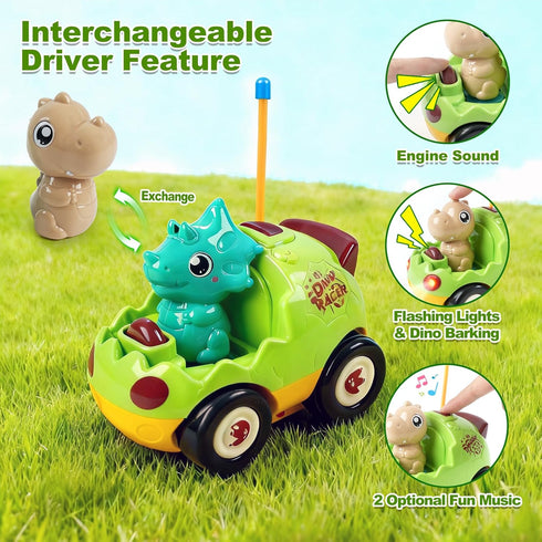 2-Pack 2 3 4 5 18+ RC Dinosaur Cars for Kids - Remote Control Dinosaur Toy Cars with Music and Lights, Birthday Gift