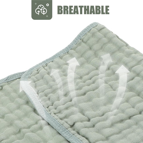 MUELODSIC 6-Layer 2550cm Set 6 Cotton Towels Muslin Burp Cloths Soft Washcloths for Newborns Dark Green of for Bathing