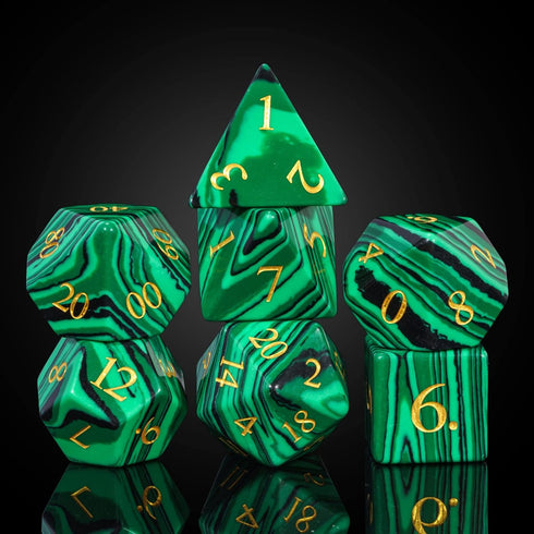 UDIXI Malachite Stone Dice Set, 7PCS Gemstone Polyhedral D&D Dice with Gift Case for Dungeons and Dragons Games