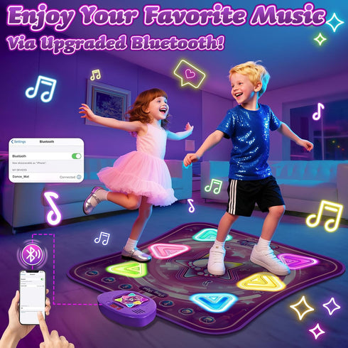 6-Button 5 3 4 5 6 7 8 9 10+ Dance Mat for Girls, Light-up Dance Pad with Wireless Bluetooth & Game Modes, Kids