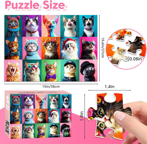 BraniacBits 100 4-6 6-8 8-10, Piece Puzzles Multicolor Fun Cats, Large Piece Jigsaw Puzzle for Kids Ages Pets Cat Theme